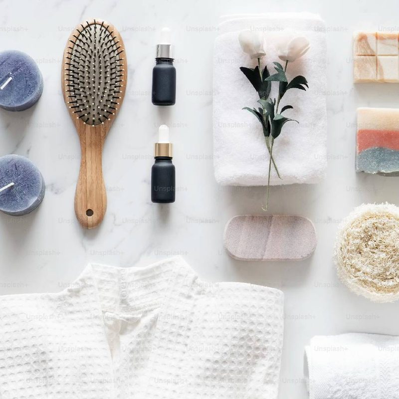 Neatly arranged home and self-care products